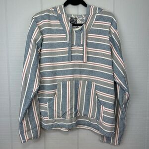 Original Senior Lopez Woven Mexican Baja Hoodie Multicolor Stipe Hippie Surfer L